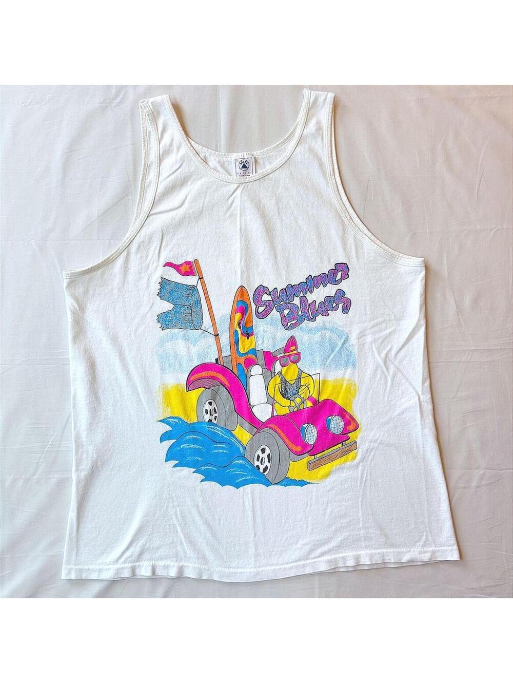 Vintage 80s Summer Blues Dune Buggy Delta Cotton Tank Top  Made in USA Large